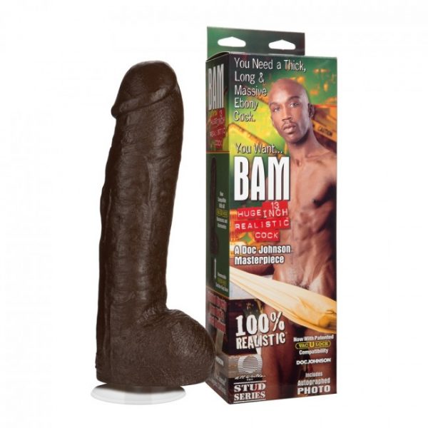 Doc Johnson Realistic Bam Moulded Cock With Autographed Photo Black 13in