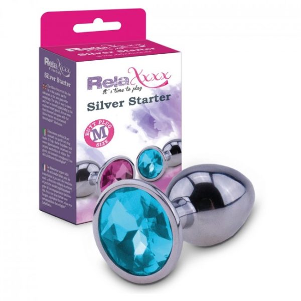 RelaXxxx Silver Starter Butt Plug Blue Medium