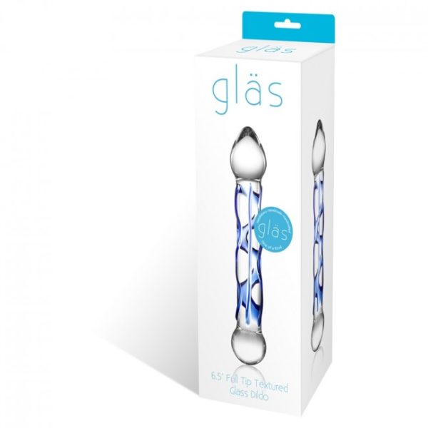 Glas Full Tip Textured Glass Dildo Blue 1