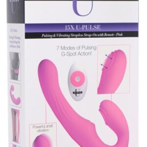 15X U Pulse Silicone Pulsating and Vibrating Strapless Strap on with Remote Pink