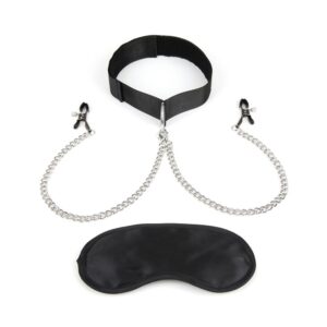 Lux Fetish Collar and Nipple Clips Black