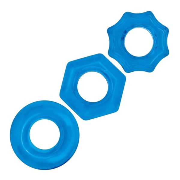 Blue Line 3 Pack Nuts & Bolts Stretch Cock Ring Set | Cock Rings