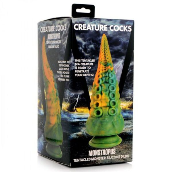 Creature Cocks Monstropus Tentacled Marble Green and Yellow Monster Silicone Dildo - Image 2