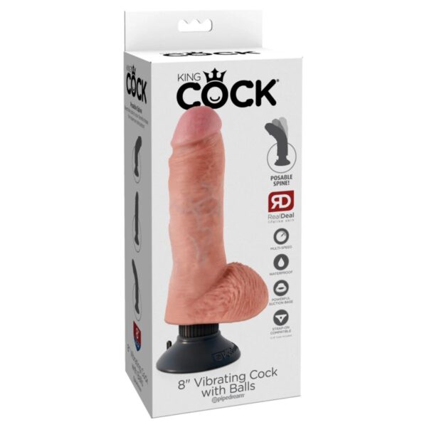 King Cock 8Inch Vibrating Cock with Balls - Light - Image 2